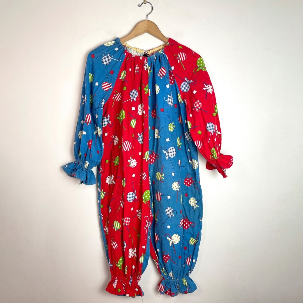 Handmade Kids Clown Halloween Costume Vintage 70s 80s Red Blue Hobo Retro Circus